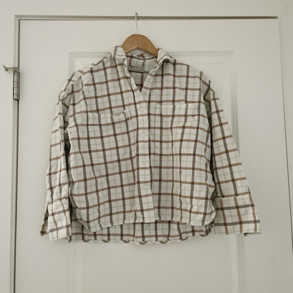 Everlane The Boxy Flannel Shirt Tobacco Plaid Seafoam - Picture 5 of 9